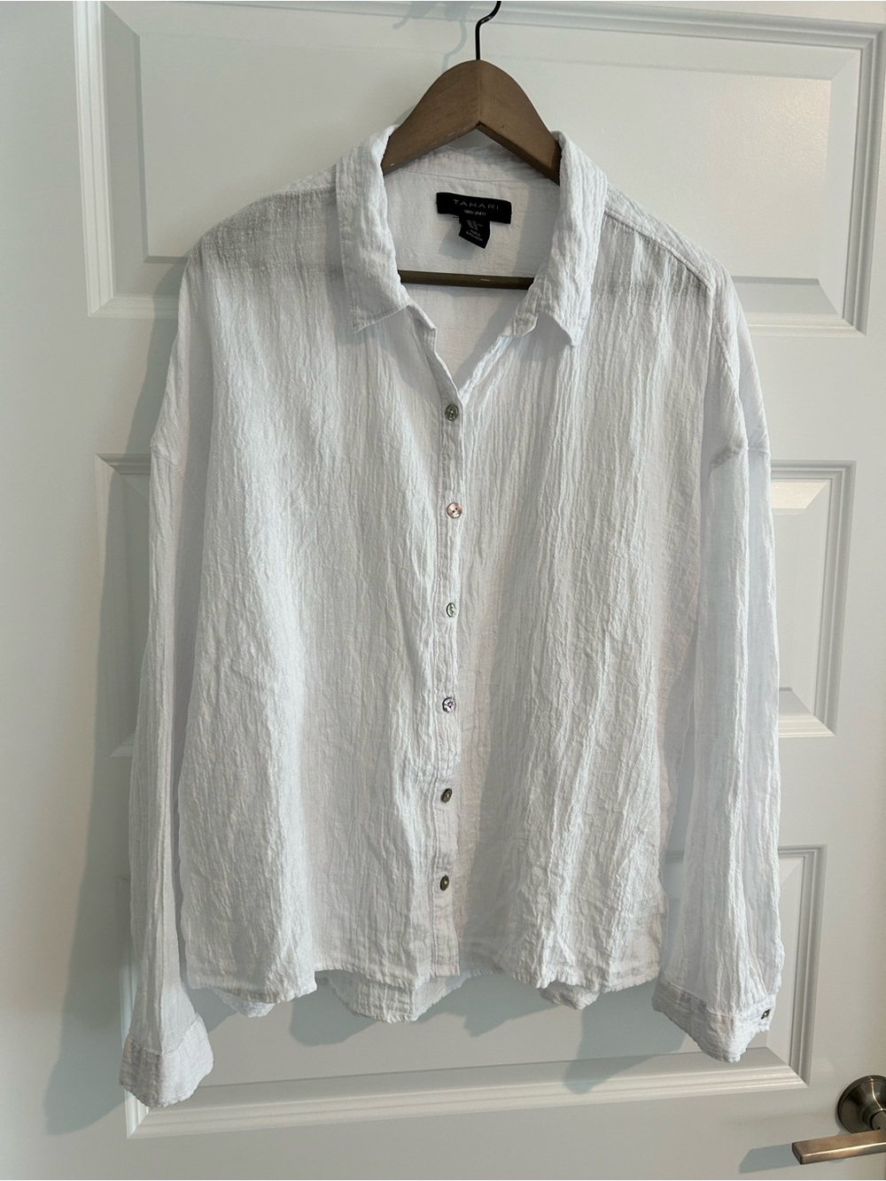 Tahari White Linen Shirt Size XL